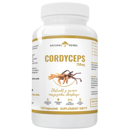 Suplement Cordyceps – naturalny adaptogen zwiększający energię, odporność i wydolność organizmu, 120 kapsułek